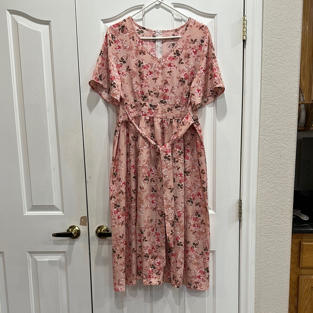 Pink Flutter Sleeve V-Neck Midi Sundress